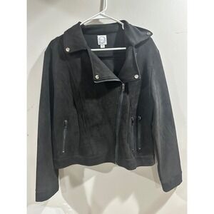 Blue Rain Womens Black Faux Suede Moto Jacket Asymmetrical Zip Bikercre